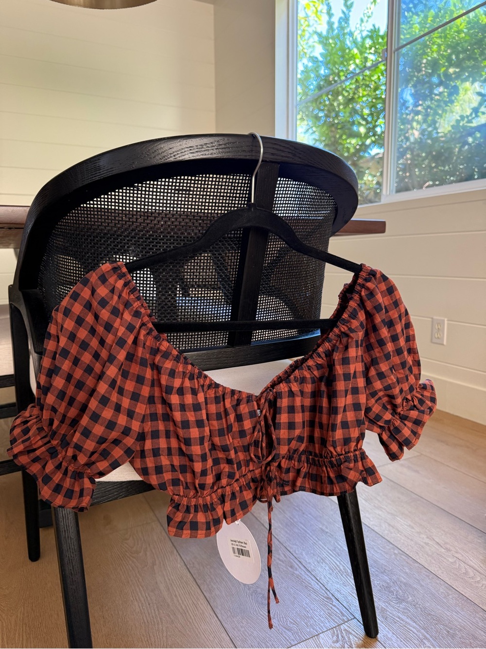 Princess Polly Rust and Black Gingham Off-Shoulder Crop Top